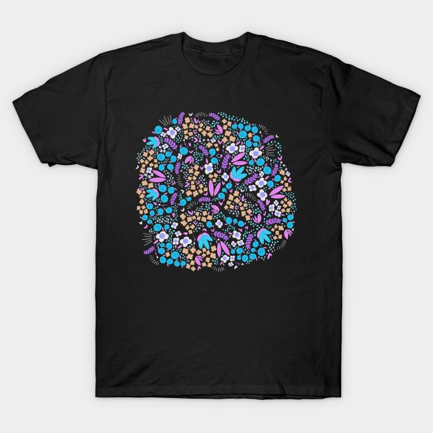 Blossoming flowers blue and violet T-Shirt by Valeria Frustaci 